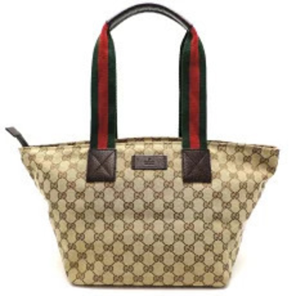 Gucci Hand Tote Bag Shoulder GG Canvas Brown